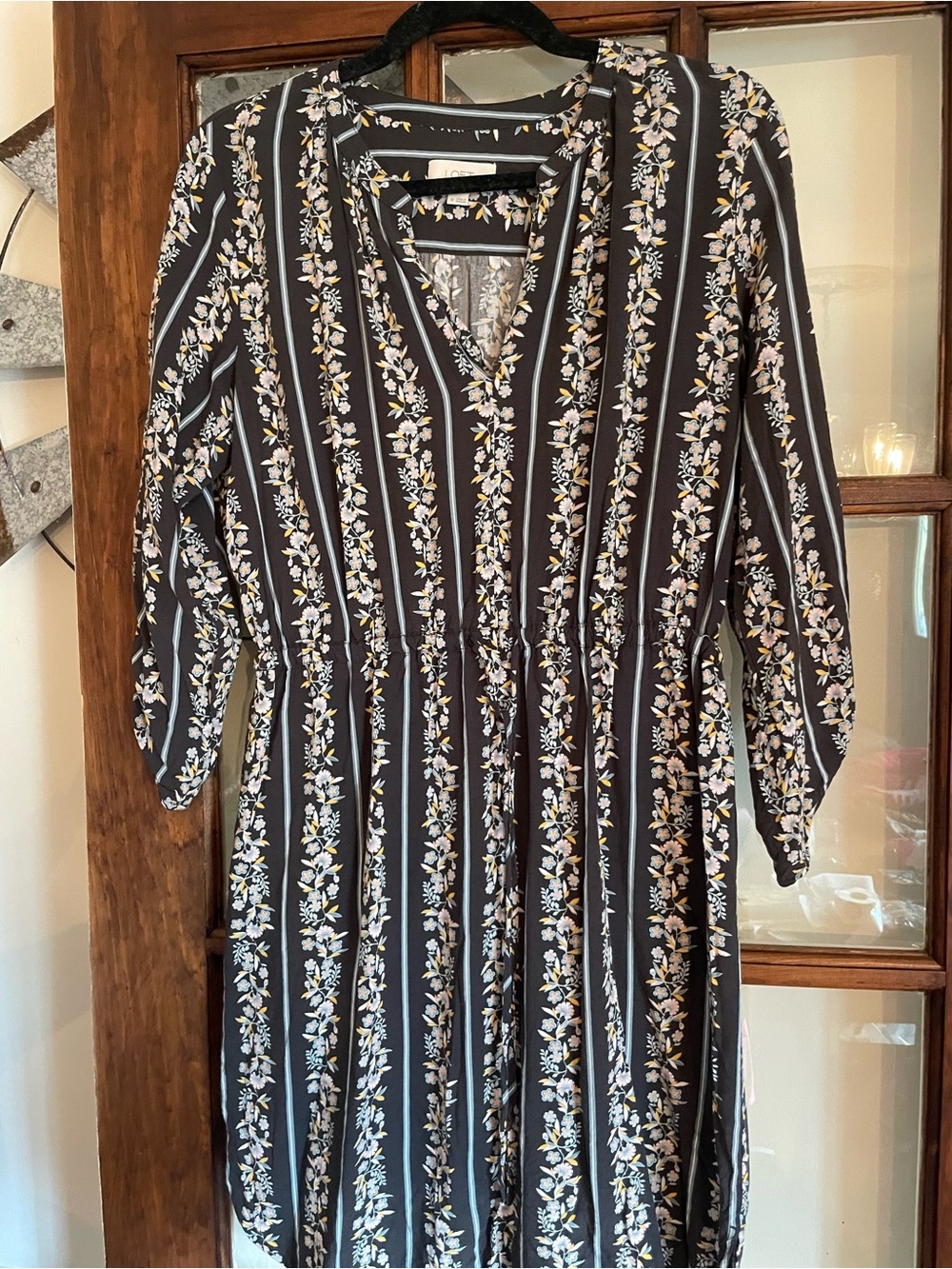 Floral Stripe V-Neck Women's Dress